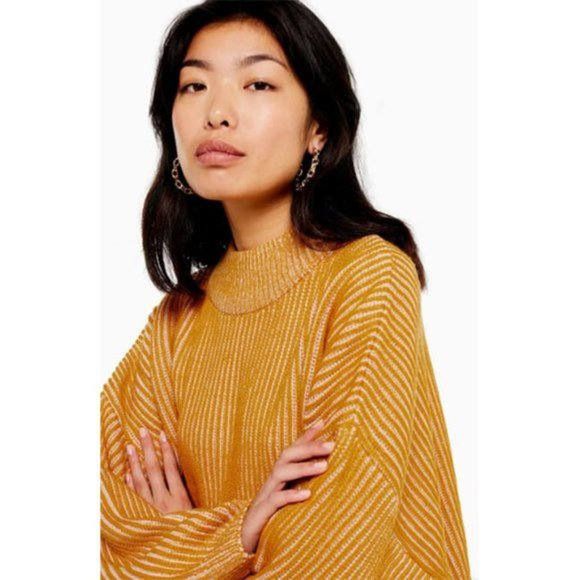 NWT Topshop Mock Neck High Low Sweater Mustard S - Picture 2 of 8